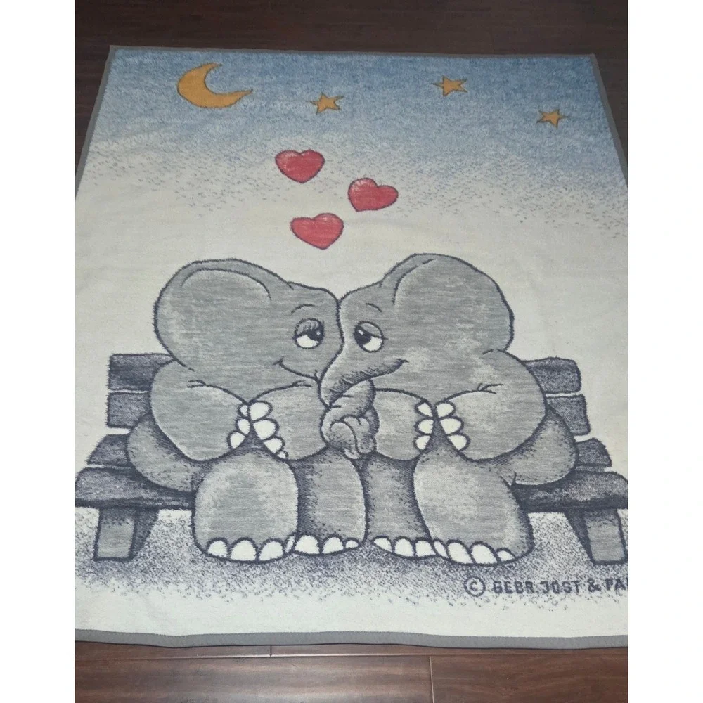 Vintage Biederlack Elephant Hearts Reversible Blanket